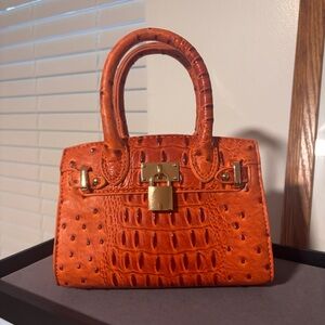 Mini Bag in Orange Crocodile w/ Lock - Faux Crocodile Handbag - Good Condition